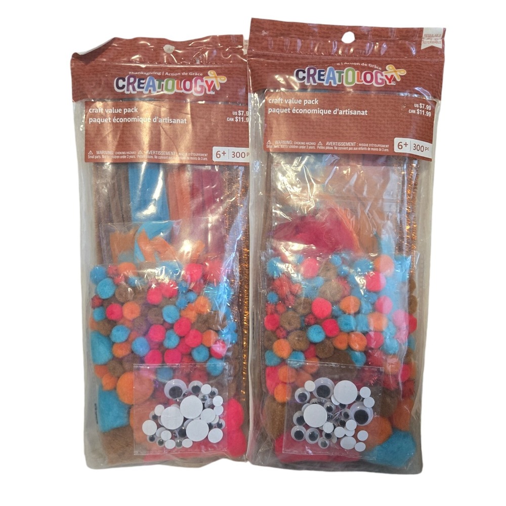 2 Creatology Fall Craft Value Pack Feathers Pom Poms Wiggle Eyes Chenille Stems